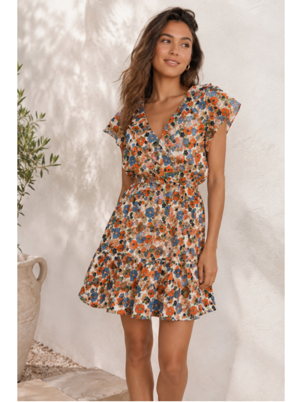 Birds of Paradis by‎ Trovata S Floral Mini Dress Orange Blue